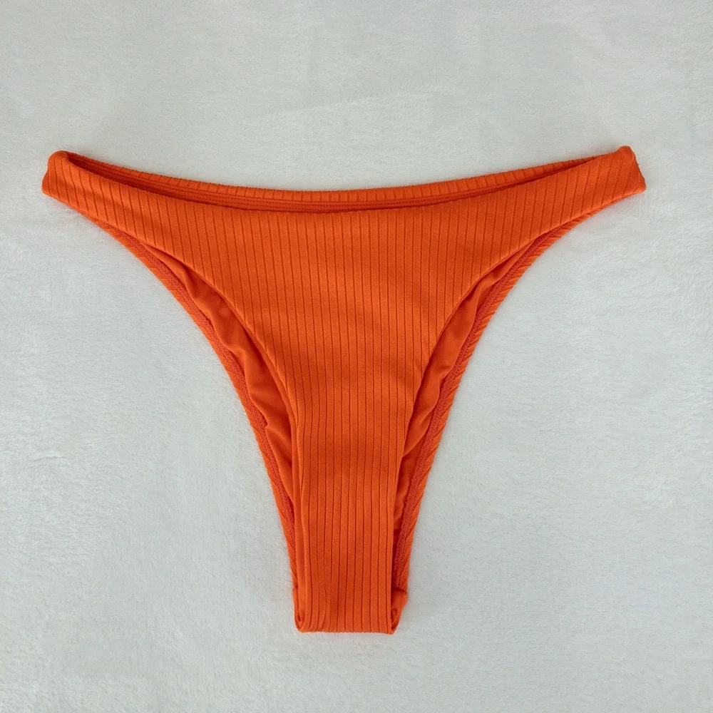 Monday Swimwear Byron Wide Rib Bikini Bottoms Womens Medium Orange Papaya